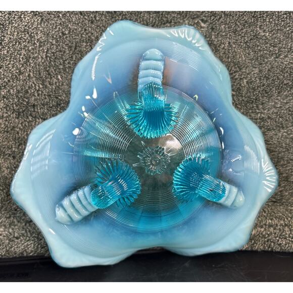 Stunning Opalescent Blue Northwood Glass Klondike Pattern Footed Bowl Antique - Picture 4 of 8